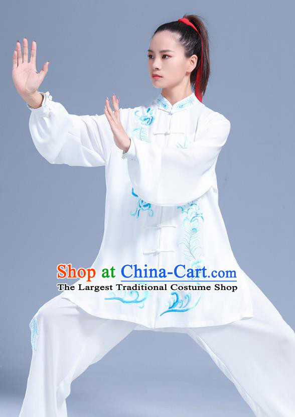 Professional Chinese Kung Fu Wushu Embroidered Uniforms Tai Ji Competition Clothing Martial Arts White Outfits Tai Chi Performance Costumes