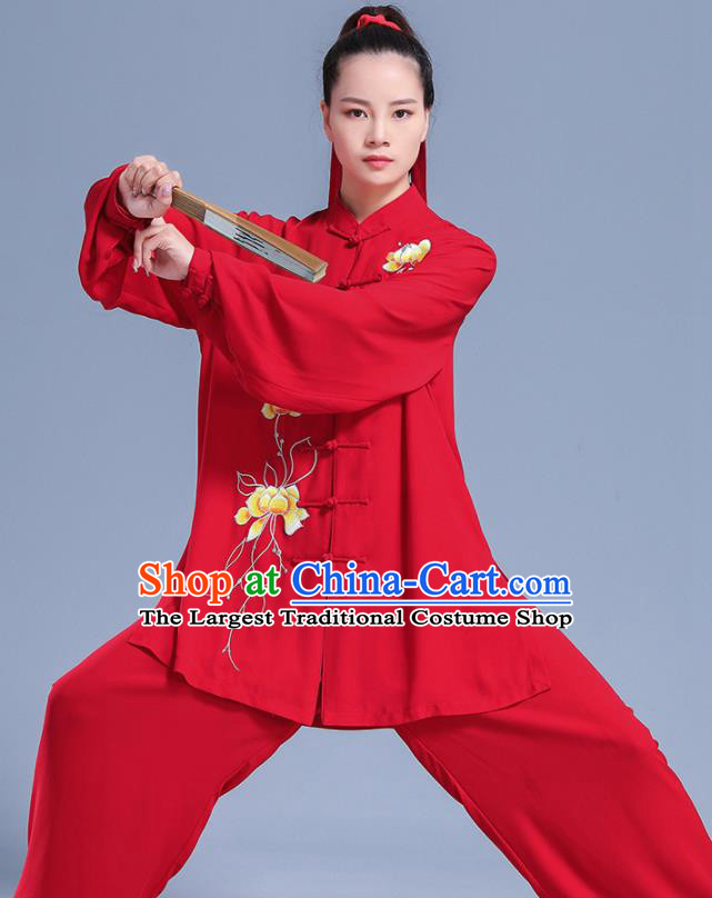 Professional Chinese Kung Fu Wushu Competition Uniforms Tai Ji Clothing Martial Arts Embroidered Red Outfits Tai Chi Performance Costumes