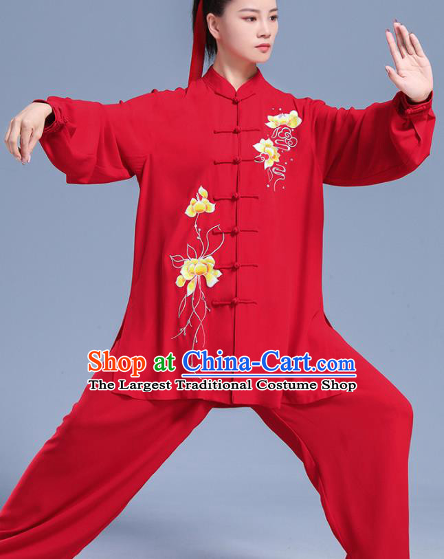 Professional Chinese Kung Fu Wushu Competition Uniforms Tai Ji Clothing Martial Arts Embroidered Red Outfits Tai Chi Performance Costumes