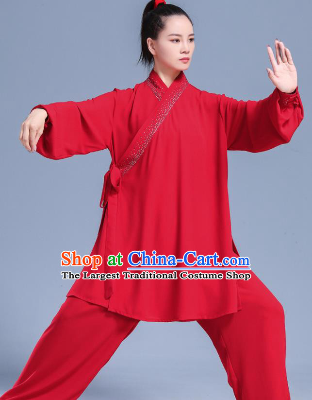 Professional Chinese Tai Chi Performance Costumes Kung Fu Competition Uniforms Tai Ji Clothing Martial Arts Wushu Red Outfits