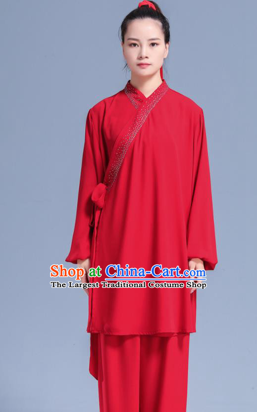 Professional Chinese Tai Chi Performance Costumes Kung Fu Competition Uniforms Tai Ji Clothing Martial Arts Wushu Red Outfits