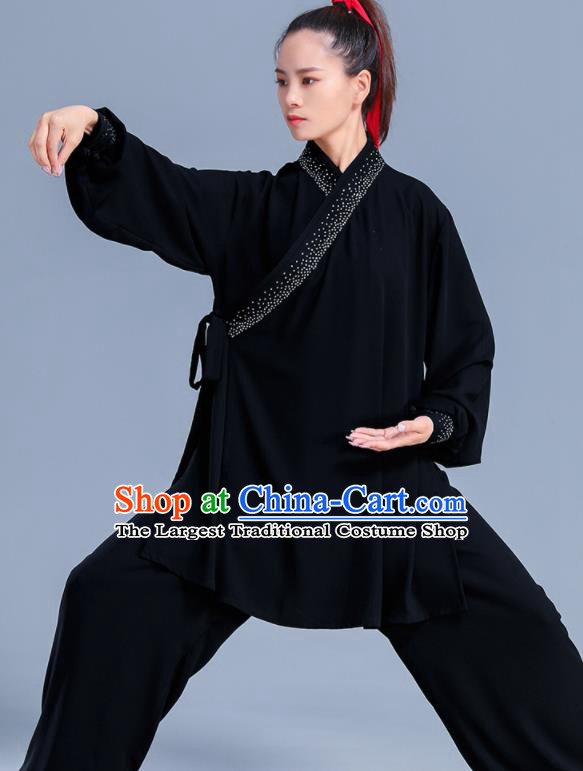 Professional Chinese Martial Arts Wushu Black Outfits Tai Chi Performance Costumes Kung Fu Competition Uniforms Tai Ji Clothing