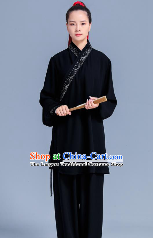 Professional Chinese Martial Arts Wushu Black Outfits Tai Chi Performance Costumes Kung Fu Competition Uniforms Tai Ji Clothing