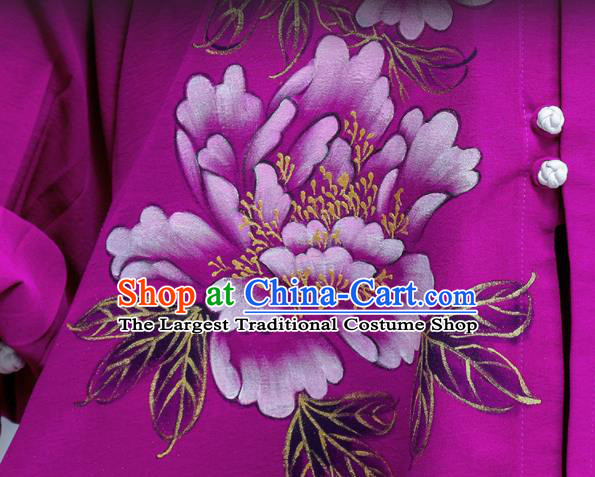 Professional Chinese Tai Ji Sword Performance Clothing Martial Arts Printing Peony Purple Outfits Tai Chi Training Costumes Kung Fu Uniforms