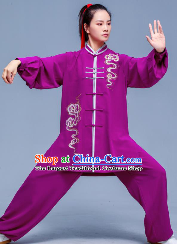 Professional Chinese Kung Fu Uniforms Tai Ji Sword Performance Clothing Martial Arts Printing Clouds Purple Outfits Tai Chi Training Costumes