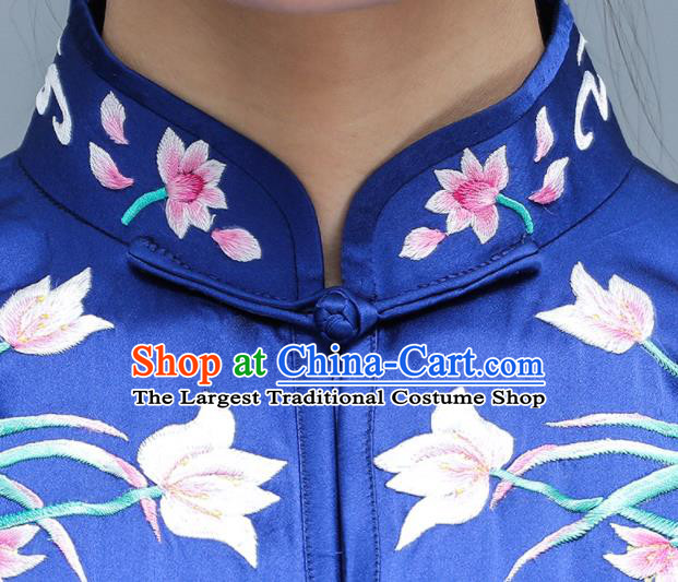 Chinese Tai Chi Uniforms Kung Fu Training Royalblue Silk Outfits Martial Arts Embroidered Phoenix Clothing Tai Ji Competition Costumes