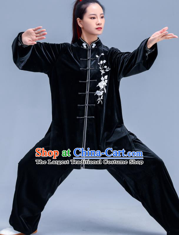 Professional Chinese Tai Ji Performance Costumes Tai Chi Training Black Pleuche Uniforms Kung Fu Outfits Martial Arts Clothing