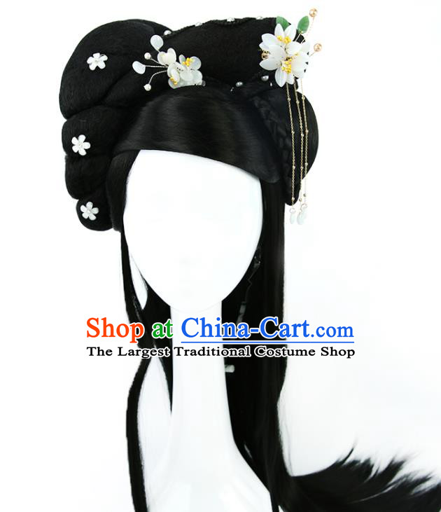 China Ancient Fairy Princess Wigs Traditional Drama Hanfu Chignon Hairpieces Qin Dynasty Palace Beauty Wig Sheath