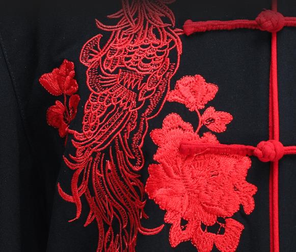 Chinese Kung Fu Black Outfits Martial Arts Embroidered Phoenix Peony Clothing Tai Ji Competition Costumes Tai Chi Training Uniforms