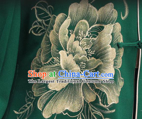 Chinese Tai Chi Training Uniforms Hand Painting Peony Green Outfits Martial Arts Clothing Kung Fu Competition Costumes