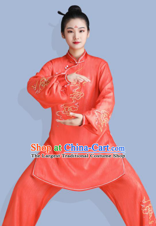 Chinese Tai Chi Training Orange Uniforms Wushu Competition Outfits Martial Arts Clothing Kung Fu Costumes