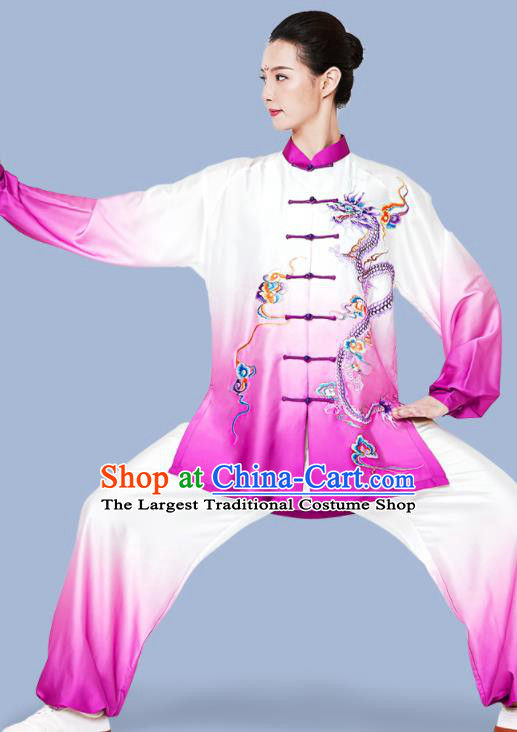 Chinese Kung Fu Costumes Tai Chi Training Purple Uniforms Wushu Competition Embroidered Dragon Outfits Martial Arts Clothing
