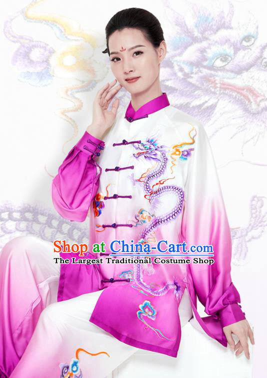 Chinese Kung Fu Costumes Tai Chi Training Purple Uniforms Wushu Competition Embroidered Dragon Outfits Martial Arts Clothing
