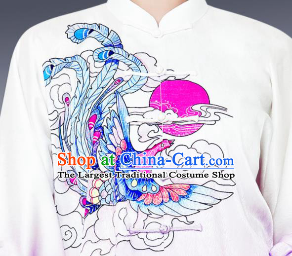 Chinese Wushu Competition Printing Phoenix Outfits Martial Arts Clothing Kung Fu Costumes Tai Chi Training Gradient Purple Uniforms