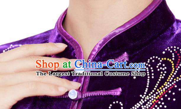 Chinese Kung Fu Garment Costumes Tai Chi Training Uniforms Wushu Competition Purple Pleuche Outfits Martial Arts Clothing
