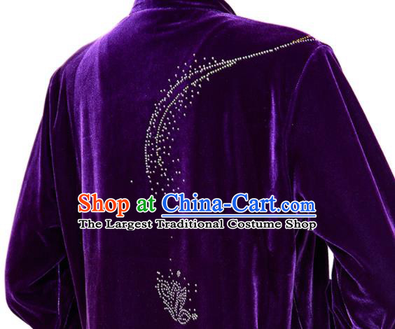Chinese Kung Fu Garment Costumes Tai Chi Training Uniforms Wushu Competition Purple Pleuche Outfits Martial Arts Clothing
