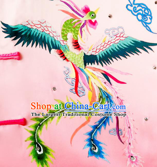 Chinese Tai Chi Printing Phoenix Pink Uniforms Wushu Competition Outfits Martial Arts Kung Fu Clothing Tai Ji Sword Garment Costumes