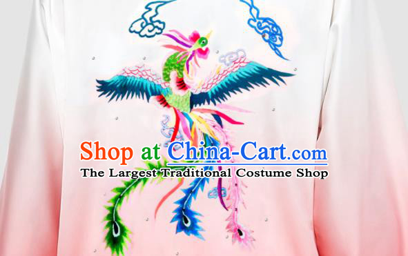 Chinese Tai Chi Printing Phoenix Pink Uniforms Wushu Competition Outfits Martial Arts Kung Fu Clothing Tai Ji Sword Garment Costumes