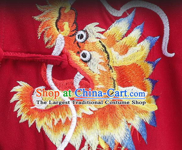 Chinese Tai Ji Competition Costumes Tai Chi Training Uniforms Kung Fu Red Outfits Martial Arts Embroidered Dragon Clothing