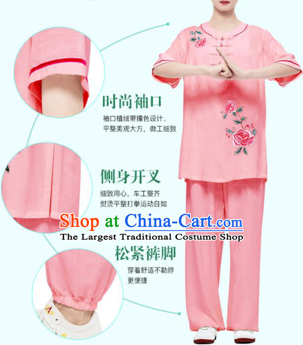 Chinese Wushu Competition Garment Costumes Martial Arts Clothing Tai Chi Clothing Kung Fu Painting Rose Pink Uniforms