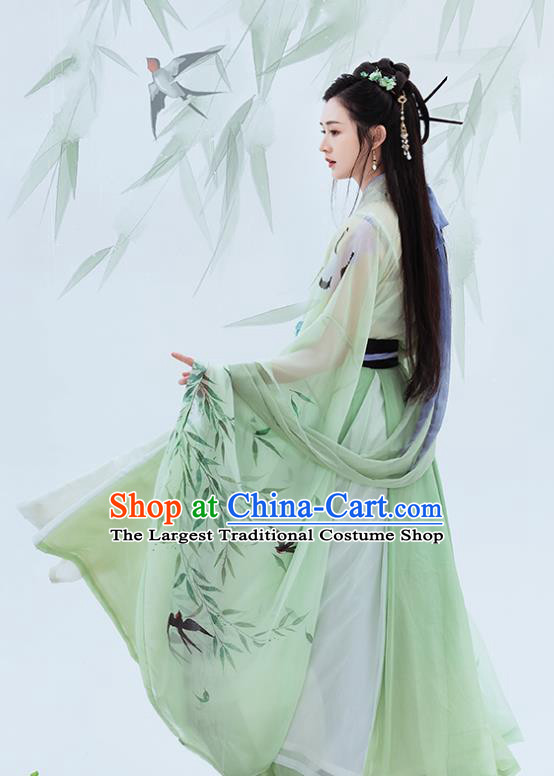 China Ancient Fairy Green Hanfu Dress Clothing Traditional Jin Dynasty Princess Historical Garment Costumes