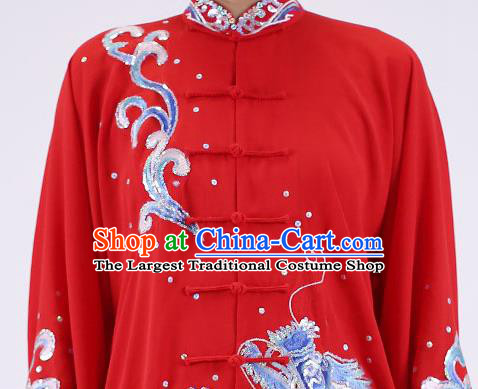 China Wushu Group Competition Clothing Martial Arts Outfits Kung Fu Tai Ji Costumes Tai Chi Performance Red Uniforms
