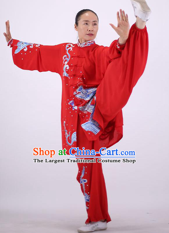 China Wushu Group Competition Clothing Martial Arts Outfits Kung Fu Tai Ji Costumes Tai Chi Performance Red Uniforms