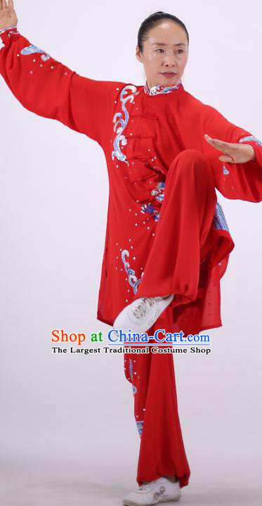China Wushu Group Competition Clothing Martial Arts Outfits Kung Fu Tai Ji Costumes Tai Chi Performance Red Uniforms