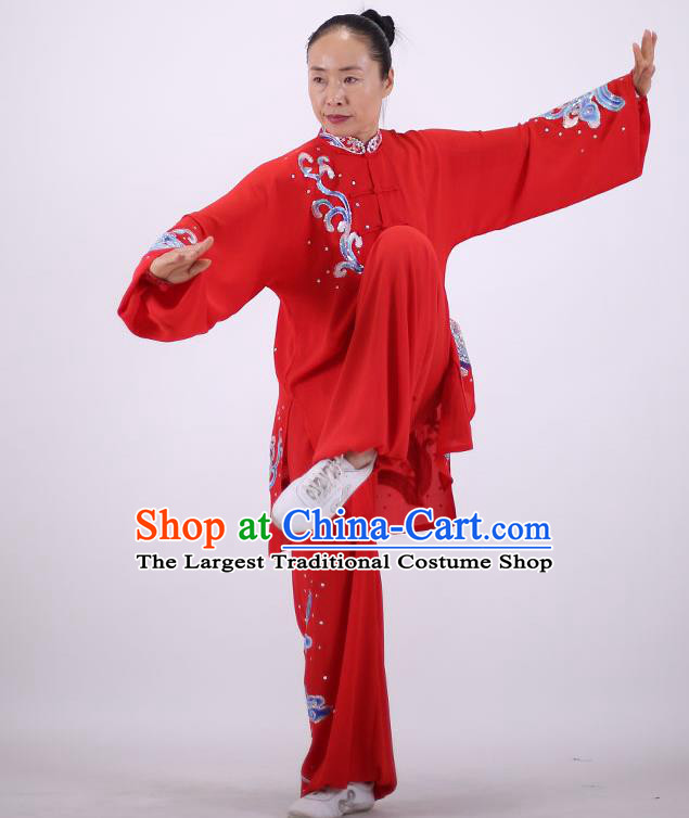 China Wushu Group Competition Clothing Martial Arts Outfits Kung Fu Tai Ji Costumes Tai Chi Performance Red Uniforms