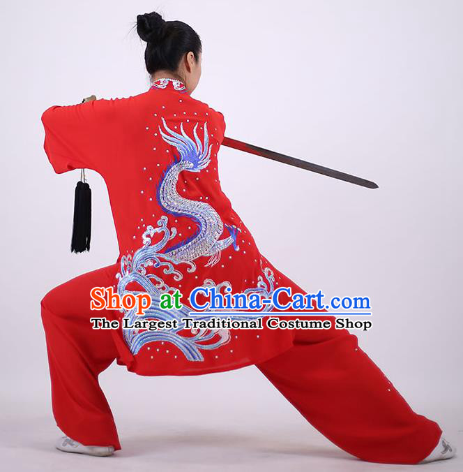 China Wushu Group Competition Clothing Martial Arts Outfits Kung Fu Tai Ji Costumes Tai Chi Performance Red Uniforms