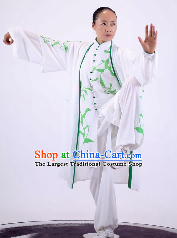 China Wushu Clothing Martial Arts Group Competition Outfits Kung Fu Costumes Tai Chi Performance Printing White Uniforms