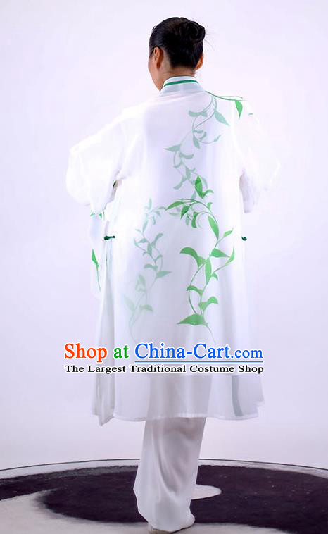 China Wushu Clothing Martial Arts Group Competition Outfits Kung Fu Costumes Tai Chi Performance Printing White Uniforms
