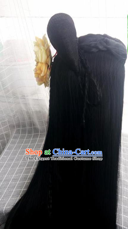 China Ancient Princess Wigs Traditional Drama City of Desperate Love Ye Xihe Hanfu Chignon Hairpieces Cosplay Swordswoman Wig Sheath