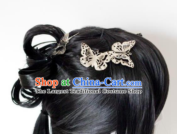 China Ancient Young Lady Wigs Traditional Drama Moonlight Blade Hanfu Chignon Hairpieces Cosplay Female Swordsman Wig Sheath
