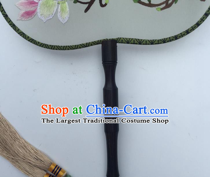 China Traditional Cheongsam Dance Fan Classical Double Side Silk Fans Suzhou Embroidery Mangnolia Fan Handmade Peach Shape Palace Fan