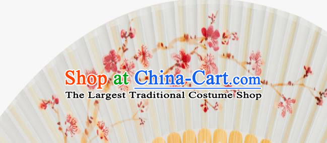 Handmade Chinese Female Accordion Craft Fans Printing Winter Jasmine Folding Fan Bamboo Fan