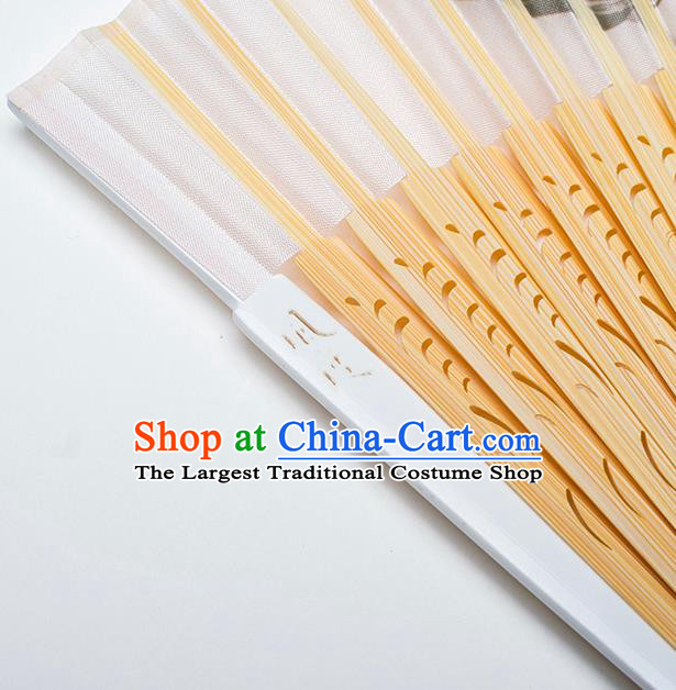 Handmade Chinese Female Silk Accordion Craft Fans Ink Painting Mangnolia Folding Fan Bamboo Fan