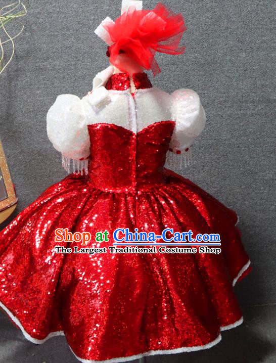 Top Children Stage Show Clothing Girls Chorus Formal Evening Wear Costume Girl Catwalks Red Veil Bubble Dress