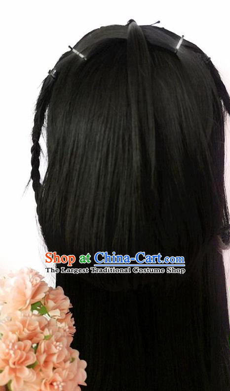 China Ancient Young Beauty Black Wigs Traditional Drama City of Desperate Love Hanfu Chignon Hairpieces Cosplay Swordswoman Murong An Wig Sheath