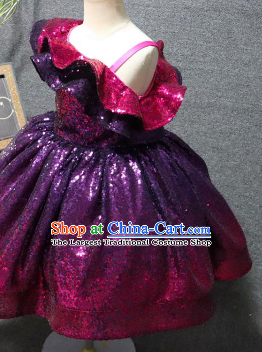 Top Girl Catwalks Purple Sequins Dress Christmas Party Formal Evening Wear Children Day Performance Clothing Chorus Garment