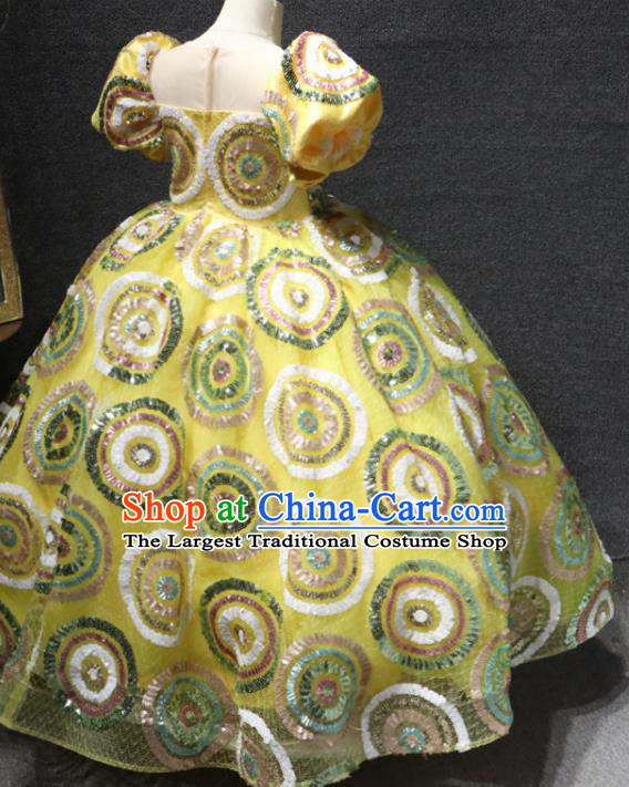 Top Children Day Performance Clothing Girl Chorus Garment Catwalks Princess Yellow Dress Christmas Formal Evening Wear