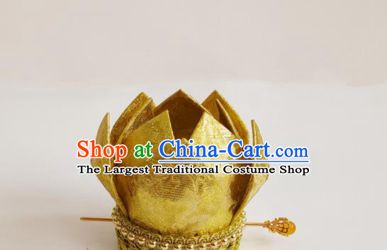 China Ancient Empress Golden Lotus Hair Crown Traditional Hanfu Hair Accessories Tang Dynasty Taoist Nun Headpiece