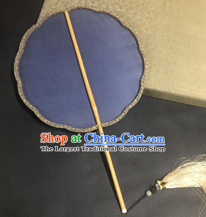 China Ancient Hanfu Fans Traditional Ming Dynasty Navy Silk Fan Vintage Palace Fan Handmade Painting Orchids Fan