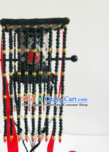 Handmade Chinese Qin Dynasty Emperor Hair Crown Ancient Royal King Headwear Drama Traditional Hanfu Black Beads Tassel Hat