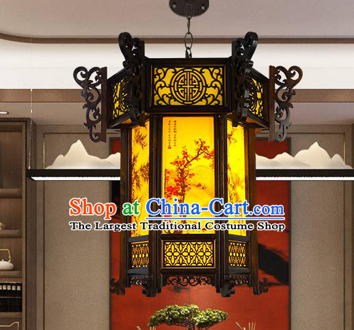 China Traditional Festival Hanging Lantern Classical Lanterns Handmade Hexagon Palace Lantern Painting Plum Orchids Bamboo Chrysanthemum Lamp