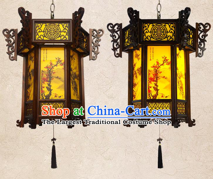 China Traditional Festival Hanging Lantern Classical Lanterns Handmade Hexagon Palace Lantern Painting Plum Orchids Bamboo Chrysanthemum Lamp