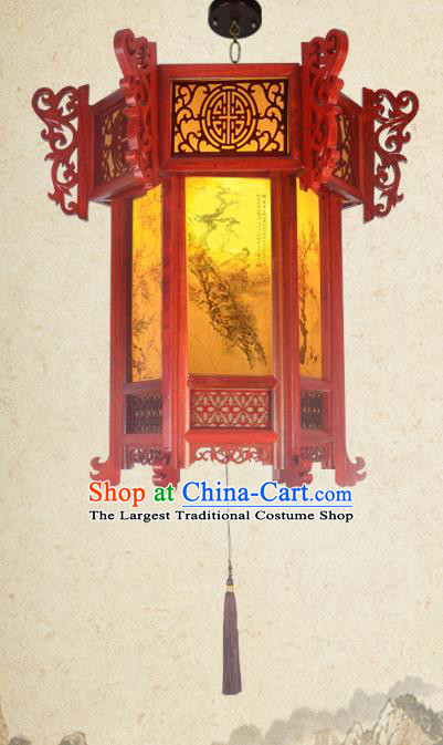 China Festival Hanging Lantern Classical Wood Carving Lanterns Handmade Hexagon Palace Lantern Traditional Light Lamp