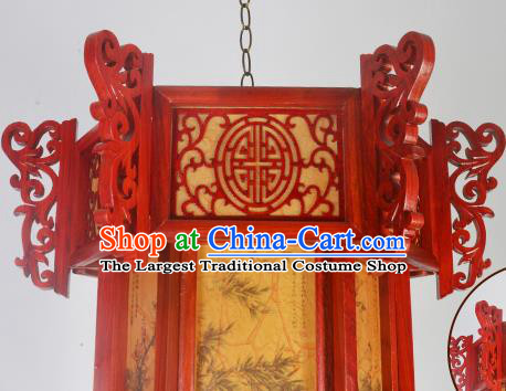 China Festival Hanging Lantern Classical Wood Carving Lanterns Handmade Hexagon Palace Lantern Traditional Light Lamp