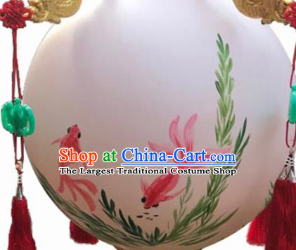 China Golden Dragon Head Hanging Lantern Classical Wood Lanterns Handmade Vintage Palace Lantern Traditional Painting Fish Light Lamp