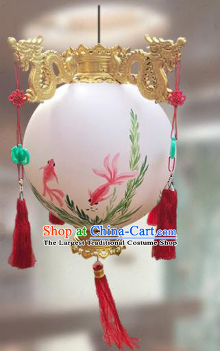 China Golden Dragon Head Hanging Lantern Classical Wood Lanterns Handmade Vintage Palace Lantern Traditional Painting Fish Light Lamp